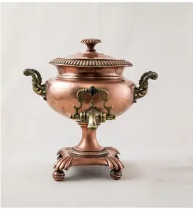 Thế Kỷ XIX Đồng samovar với đồng và đồng thau xử lý Ấn Độ sterling bạc lớn trà sử dụng thực phẩm urn