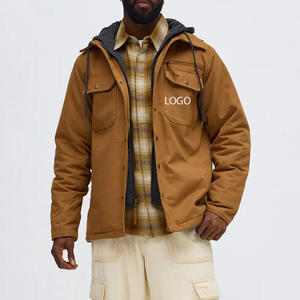 Veste de travail en toile à capuche pour homme, couleur unie, col rabattable, fermeture à boutons, coupe-vent, vêtements d'automne - Product Image 1