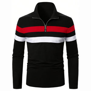 2025 superventas al por mayor bajo MOQ hombres Casual contraste rayas Patchwork manga larga media cremallera sudadera servicio OEM - Product Image 1