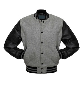 Personalidad tendencia pareja abrigo béisbol calle personalizado hombres y mujeres Letterman chaquetas gris lana Boda con mangas de cuero Rel - Product Image 1