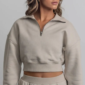 Vente en gros pull à demi-zip pour femmes pull-over à capuche et pantalon de survêtement avec logo personnalisé ensemble survêtements pour femmes - Product Image 1