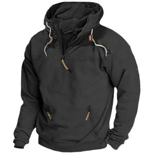 Custom <b>Men's</b> Hooded Sweatshirts with Zip Pockets Solid Color Casual Streetwear Pullover Coat Fabric with Print Design - Product Image 2