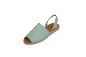 Sandales plates vert menthe pour femmes, dos nu, bout ouvert, à enfiler, dessus en cuir véritable, semelle en caoutchouc, légères, respirantes, couleur unie, été - Product Image 2