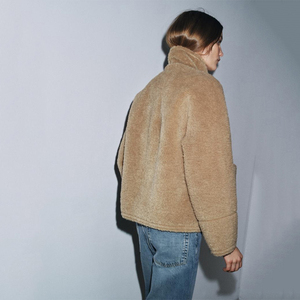 แจ็กเก็ตขนแกะลายเท็ดดี้เชอร์ปาเล็มตัดด้วยหนังเทียมสไตล์นักบินเสื้อหนาวสำหรับผู้ชายและผู้หญิง - Product Image 5