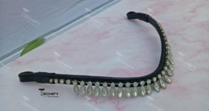Handmade Genuine Leather Horse Bridle with V-Shaped Bling Crystals Fancy Stitching Custom <b>Curry</b> <b>Combs</b> Design - Product Image 3