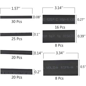 Ensemble de 127 pièces de gaines thermorétractables de 7 tailles, rapport 2:1, 600 V, pour câbles électriques, assortiment de gaines de protection d'isolation - Product Image 2