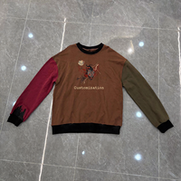Sweat-shirt à col rond marron pour homme, manches contrastées, imprimé graphique, surdimensionné, streetwear, vêtements de sport, fournisseurs, usine