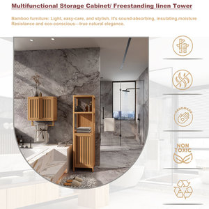 Modern Freestanding Bamboo Bathroom Cabinet MDF Wood <b>Shower</b> Bench for <b>Storage</b> Home Apartment Bedroom Living Room Kitchen Outdoor - Product Image 3