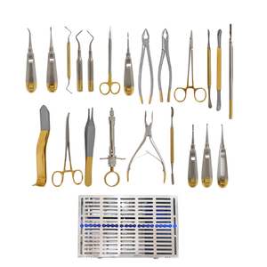 Kit de chirurgie dentaire orale de 22 pièces, forceps d'extraction des dents de sagesse à poignée dorée, acier inoxydable allemand, certifié CE, réutilisable - Product Image 2