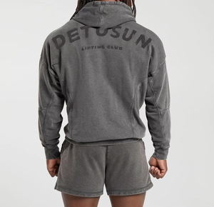 Pull-over à capuche pour hommes, poids lourd délavé 100% coton, sweat à capuche surdimensionné à épaules tombantes, vêtements de sport, vêtements de rue, sweats à capuche avec impression DTG - Product Image 1