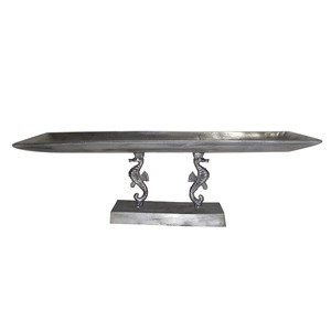 Bandeja de metal plateada costera en soporte de caballitos de mar Plato de servicio náutico adornado - Product Image 2