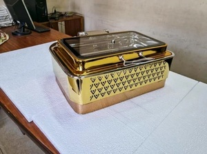 DISEÑOS ELEGANTES CHAFING DISH 7 Plato de frotamiento de acero inoxidable de estilo antiguo personalizado Calentador de alimentos Diseño de mesa clásico 8L - Product Image 6