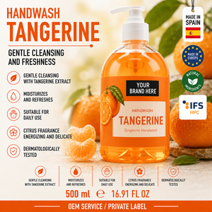 Savon liquide pour les mains à la mandarine, marque privée, 500 ml, OEM |   Savon pour les mains vegan aux agrumes |   Espagne UE - Product Image 1