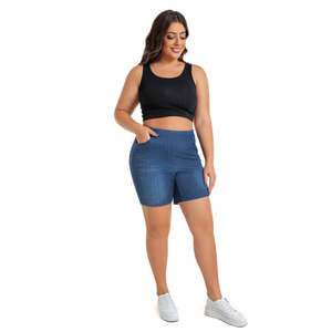 Short en jean Jenna Rose bleu clair taille haute en spandex/coton extensible, coupe décontractée ample avec poches, respirant, essentiel pour l'été, sexy - Product Image 1