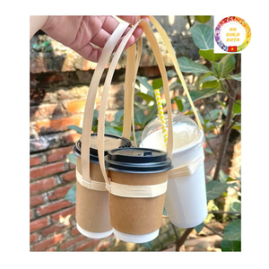 Durable Handmade <b>Bamboo</b> <b>Cup</b> Holder Rope Handle for 12oz 16oz 22oz <b>Coffee</b> Tea Smoothie Takeaway Eco Friendly Vietnamese Export - Product Image 3