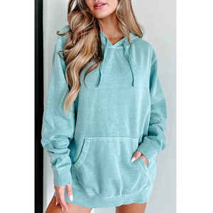 Sudaderas con capucha de gran tamaño 100% algodón para mujer, ropa de calle personalizada transpirable teñida lisa de OEM/ODM proveedor sudaderas informales - Product Image 6
