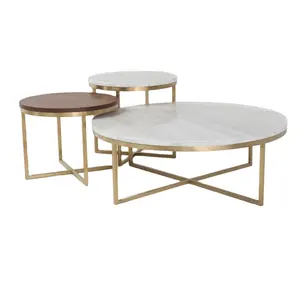 Tavolino rotondo interno In marmo bianco In stile europeo tavolino da caffè quadrato In ferro color oro per la casa e l'hotel