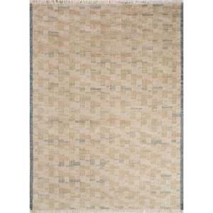 Tapis en laine noué à la main Erbe AKWL-1462 ivoire, motif abstrait, pour salon, décoration intérieure, puzzle rectangulaire et couloir - Product Image 1