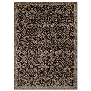 Tapis en laine noués à la main Aprezo, gris et noir, motifs floraux et abstraits, pour la maison, le couloir et le salon, modèle Pae-6482(Fr), rectangulaire - Product Image 1