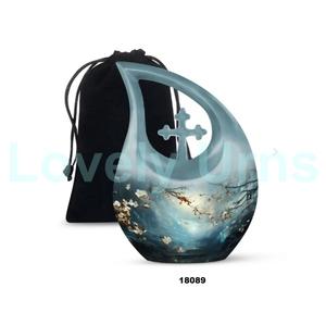 Vente chaude larme croix cerf grande urne commémorative urne personnalisée pour les cendres humaines avec sac de velours gratuit - Product Image 1