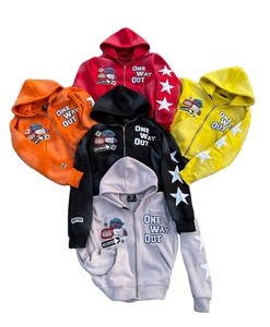 Cotton Custom Stitch Sewing Zip Embroidered Patch Screen Front Solid Mix Rhinestone Colour Full Rhinestones Oversized Hoodie - Product Image 6