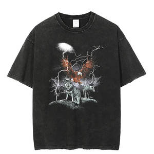 Personalizado al por mayor camisetas de calle transpirable Hip Hop DTG impresión Vintage cuello redondo ácido lavado camiseta hombres - Product Image 2