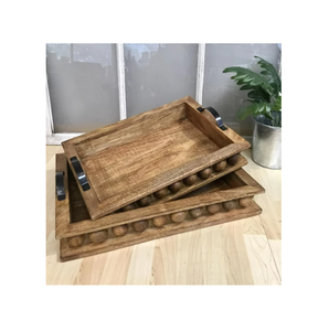 Plateau de service en bois naturel d'excellente qualité avec poignée en métal plateau de petit-déjeuner cadeau alimentaire de haute qualité - Product Image 6