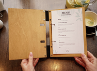 Penutup Menu kayu A4 awet dengan buku Folder Menu kualitas kulit berkualitas untuk kafe restoran Bar Hotel-perlengkapan Restoran