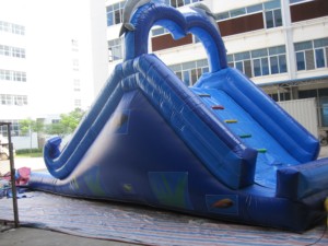 Tobogán acuático inflable doble con forma de delfín para alquiler en fiestas y diversión acuática infantil - Product Image 4