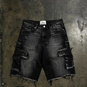 2025 pantalones cortos desgastados de alta calidad elegantes 100% pantalones cortos de mezclilla de algodón orgánico nuevos pantalones vaqueros lavados impresos en 3D personalizados para hombres - Product Image 1