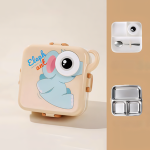 Lonchera Infantil de Acero Inoxidable con Diseño de Elefante de Carnaval, Tapa de Plástico Libre de BPA, Compartimento Único, Apta para Calentar, Estilo Adorable - Product Image 1