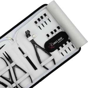 Outils de pose d'extensions capillaires noires pour coiffeurs : Pince à boucle, outil à doigt, pinces de sectionnement, micro-pince à sertir, applicateur pour extensions à bandes, pince courbée - Product Image 5