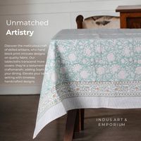 Nappe de table en coton non tissé vert clair, personnalisée, réutilisable, imperméable, motif floral, style lin indien