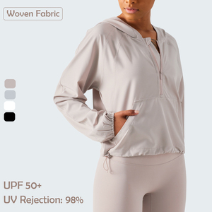 Sudaderas con capucha lisas y media cremallera con protección de tela tejida con diseño de Bolsillo grande frontal de alta calidad al por mayor - Product Image 1