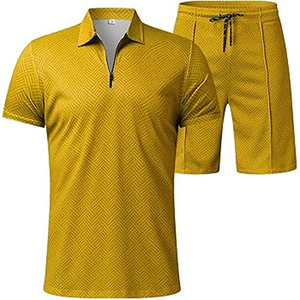 ชุดวอร์ม2ชิ้นสำหรับสวมใส่ในชีวิตประจำวันสำหรับยิมหรือวันหยุดของผู้ชายเสื้อโปโลมีซิปแบบลำลอง - Product Image 4