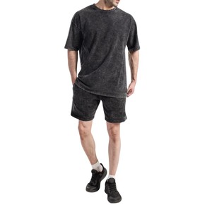 2025 Venta caliente hombres ácido lavado algodón camiseta y pantalones cortos conjunto verano Streetwear 2 piezas de gran tamaño de moda Combo - Product Image 4