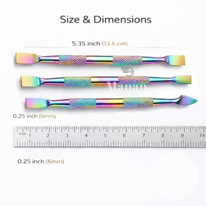 ชุดดันหนังกำพร้าสแตนเลสสีรุ้ง 3 ชิ้น ที่ทำความสะอาดเล็บแบบสองด้าน ปลายแบนและปลายช้อน อุปกรณ์ทำเล็บมือและเล็บเท้า ผู้ผลิต OEM ขายส่ง - Product Image 4