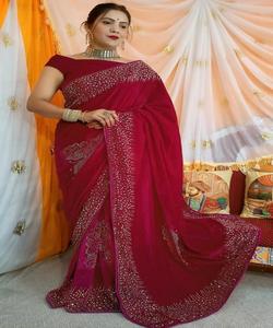 Saree katan indio último diseñador ropa de fiesta boda damas mujeres usan Georgette seda bordado trabajo sari con blusa étnica - Product Image 3