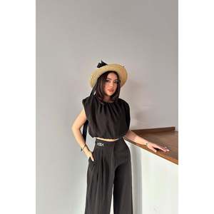 Conjunto de Blusa y Pantalones de Modal Negro - Negro - Product Image 2