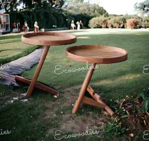 Mesas de bandeja de madera de acacia al mejor precio, Juego de 2 taburetes tipo bandeja, taburete otomano, consola con incrustaciones de hueso - Product Image 2