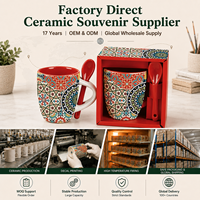 Souvenir touristique du Maroc, tasse à café en céramique, style marocain, motif géométrique, tasses en céramique de 11 oz avec cuillère, OEM ODM personnalisé