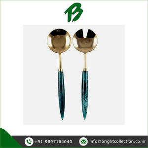 Juego de servidor de ensalada con mango de resina de Color dorado seguro para alimentos sostenibles de excelente calidad más vendidos para uso en bodas y fiestas - Product Image 2