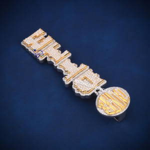 Colgante de diseño de letra vertical de Hip Hop, colgante de Plata de Ley 925 con corte redondo de diamante de moissanita para ropa de fiesta - Product Image 4