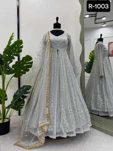 Estilo indio y paquistaní Faux Georgette Anarkali Lehenga Choli con hilo y secuencia de trabajo y Georgette Work Dupatta Set - Product Image 6