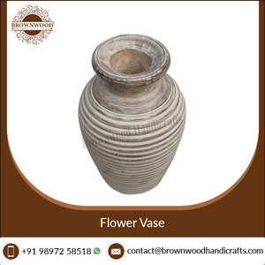 Florero de madera decorativo para el hogar, color marfil quemado, color lavado, tallado a mano, precio al por mayor, jarrón de alta calidad para compradores a granel - Product Image 3