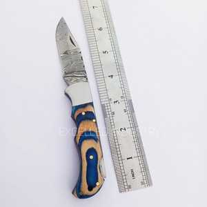 Cuchillo plegable de supervivencia al aire libre multifuncional hecho a mano personalizado cuchillo de bolsillo con mango de madera Pakka con Funda de cuero - Product Image 6