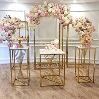 Cristal clair perlé et métal plaqué or de haute qualité Look attrayant Designer ensemble de 3 fournitures de décoration de pièce maîtresse de Table de mariage