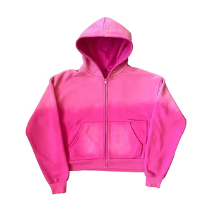 Fabricants de sweats à capuche zippés en strass de haute qualité personnalisés avec lavage à la pierre 100% coton recadrée boxy lavage à l'acide sweat à capuche hommes 2025 - Product Image 6