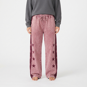 <b>Women</b>’s Oversized Acid Wash Star Print Side Stripe Wide Leg Cotton Jogger Sweatpants Custom <b>Baggy</b> Casual Streetwear <b>Trousers</b> - Product Image 1