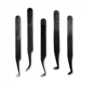 Pince à épiler applicateur de cils rose de marque de distributeur avec logo personnalisé pince à faux cils en vrac pointe en fibre pince à épiler coudée à pointe de diamant noir - Product Image 1